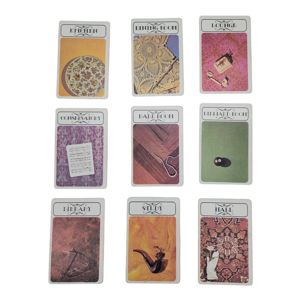 Clue Replacement Cards 9 Room Set 1972 Vintage Board Game Part Parker Brothers